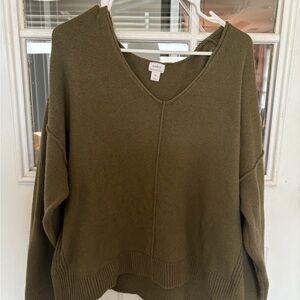 Madewell Deep Olive V-Neck Sweater